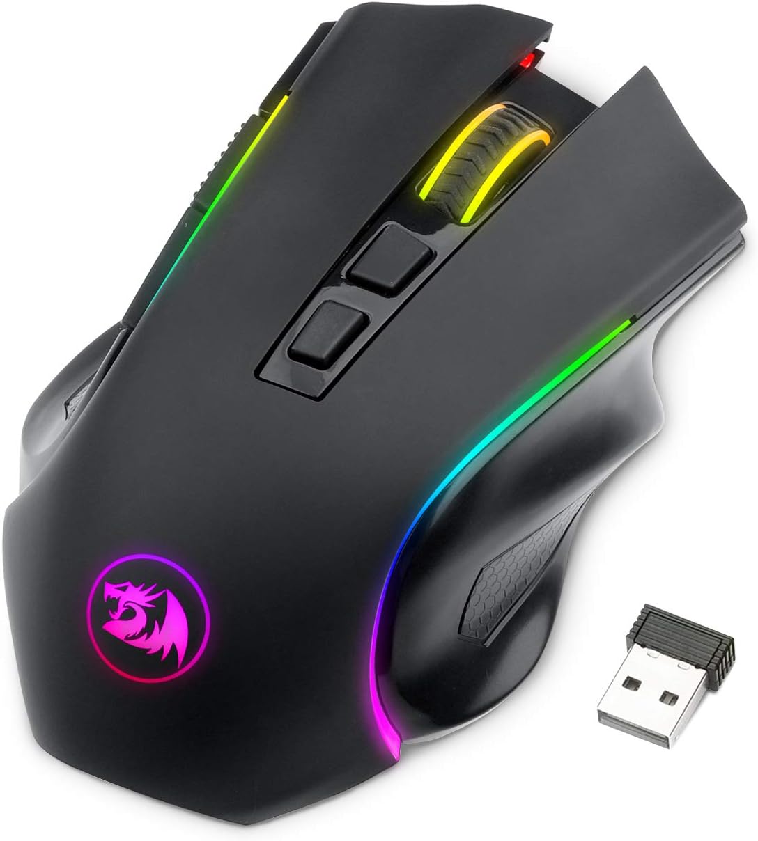 Raton Gaming Inalámbrico Redragon M602 Griffin RGB, mouse ergonómico con iluminación RGB Spectrum, 7 modos de retroiluminación programables y hasta 8000 DPI