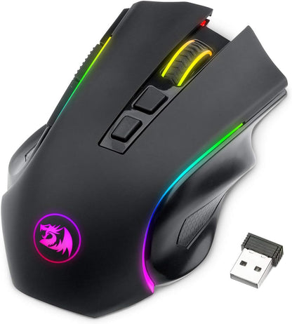 Raton Gaming Inalámbrico Redragon M602 Griffin RGB, mouse ergonómico con iluminación RGB Spectrum, 7 modos de retroiluminación programables y hasta 8000 DPI