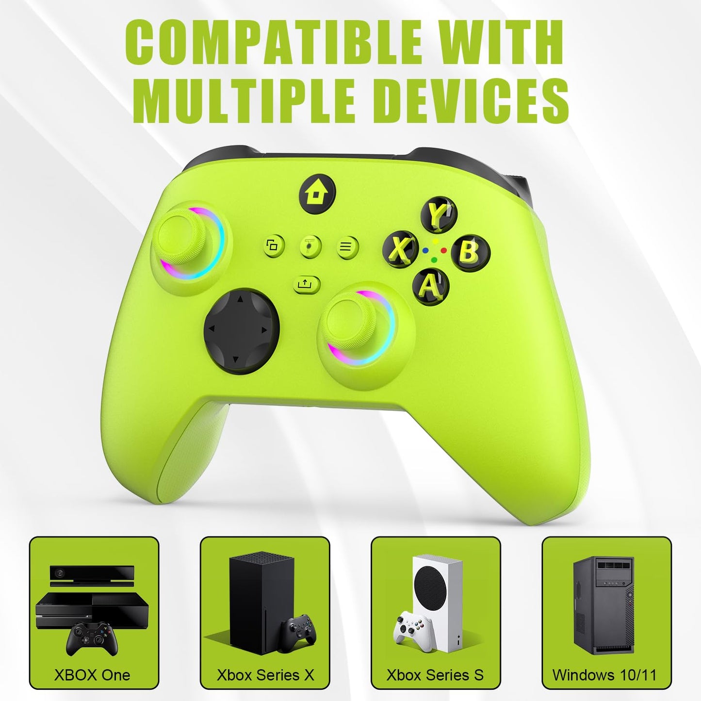 Mando inalámbrico para Xbox One, Xbox Series X/S, Xbox One X/S, PC, con luz LED RGB, botones asignables y adaptador inalámbrico de 2,4 GHz (Electric Volt)