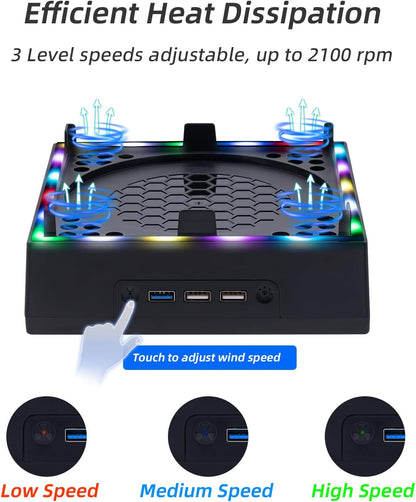 Mcbazel Soporte De Pared Xbox Series X Ventilador De Refrigeración, Soporte De Sistema De Refrigeración RGB LED Puertos Usb/Soportes Para Controladores.