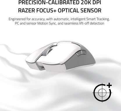 Viper Ultimate Lightweight Wireless Gaming Mouse & RGB Charging Dock: Hyperspeed Wireless Technology - 20K DPI Optical Sensor - 74G Lightweight - 70 Hr Battery - Mercury White