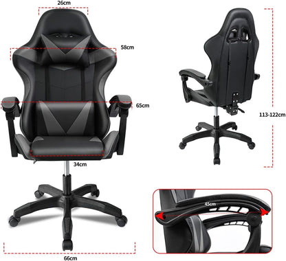 Silla Gaming Ergonómica Reclinable Con Cojín Lumbar Y Cervical | Altura Ajustable, Reposabrazos Acolchados