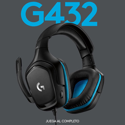 Logitech G432 Auriculares Con Cable, Sonido 7.1 Surround DTS:X 2.0, Transductores 50Mm USB Y Jack Audio 3.5Mm, Micrófono Volteable, Peso Ligero- Azul/Negro