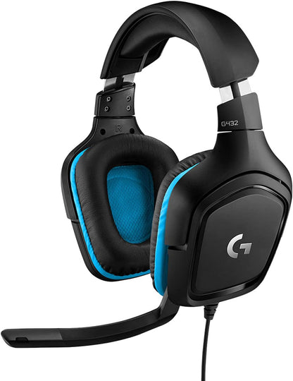 Logitech G432 Auriculares Con Cable, Sonido 7.1 Surround DTS:X 2.0, Transductores 50Mm USB Y Jack Audio 3.5Mm, Micrófono Volteable, Peso Ligero- Azul/Negro