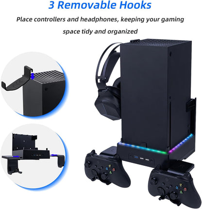 Mcbazel Soporte De Pared Xbox Series X Ventilador De Refrigeración, Soporte De Sistema De Refrigeración RGB LED Puertos Usb/Soportes Para Controladores.