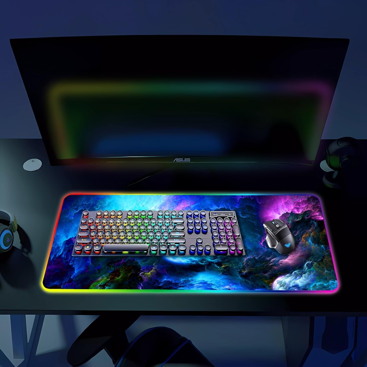 Alfombrilla de ratón RGB para juegos, grande, con luz LED, para teclado, accesorios de escritorio, base de goma antideslizante, 80 x 30 cm