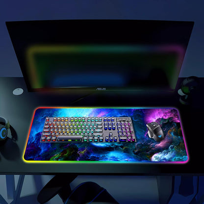 Alfombrilla de ratón RGB para juegos, grande, con luz LED, para teclado, accesorios de escritorio, base de goma antideslizante, 80 x 30 cm