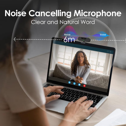 W8GS Webcam 4K Con Micrófonos, Autofocus, Reducción De Ruido, 85°View, Corrección De Iluminación, Plug&Play