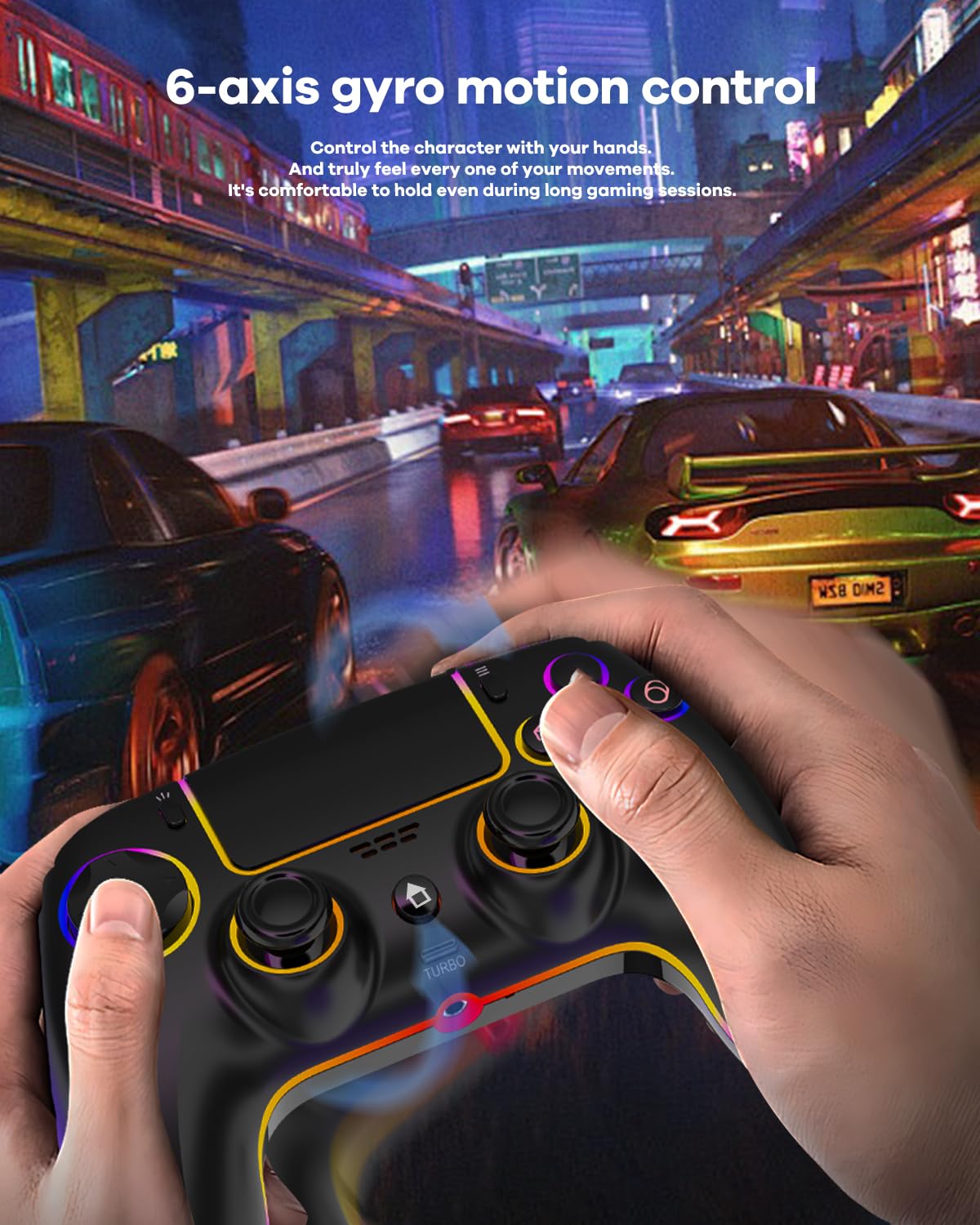 Mando inalámbrico para PS5, Pro, PC, Mac, iOS, Android y Steam Deck. Incluye iluminación RGB, joystick de efecto Hall, doble vibración, turbo, conector para auriculares y batería de 1500 mAh.