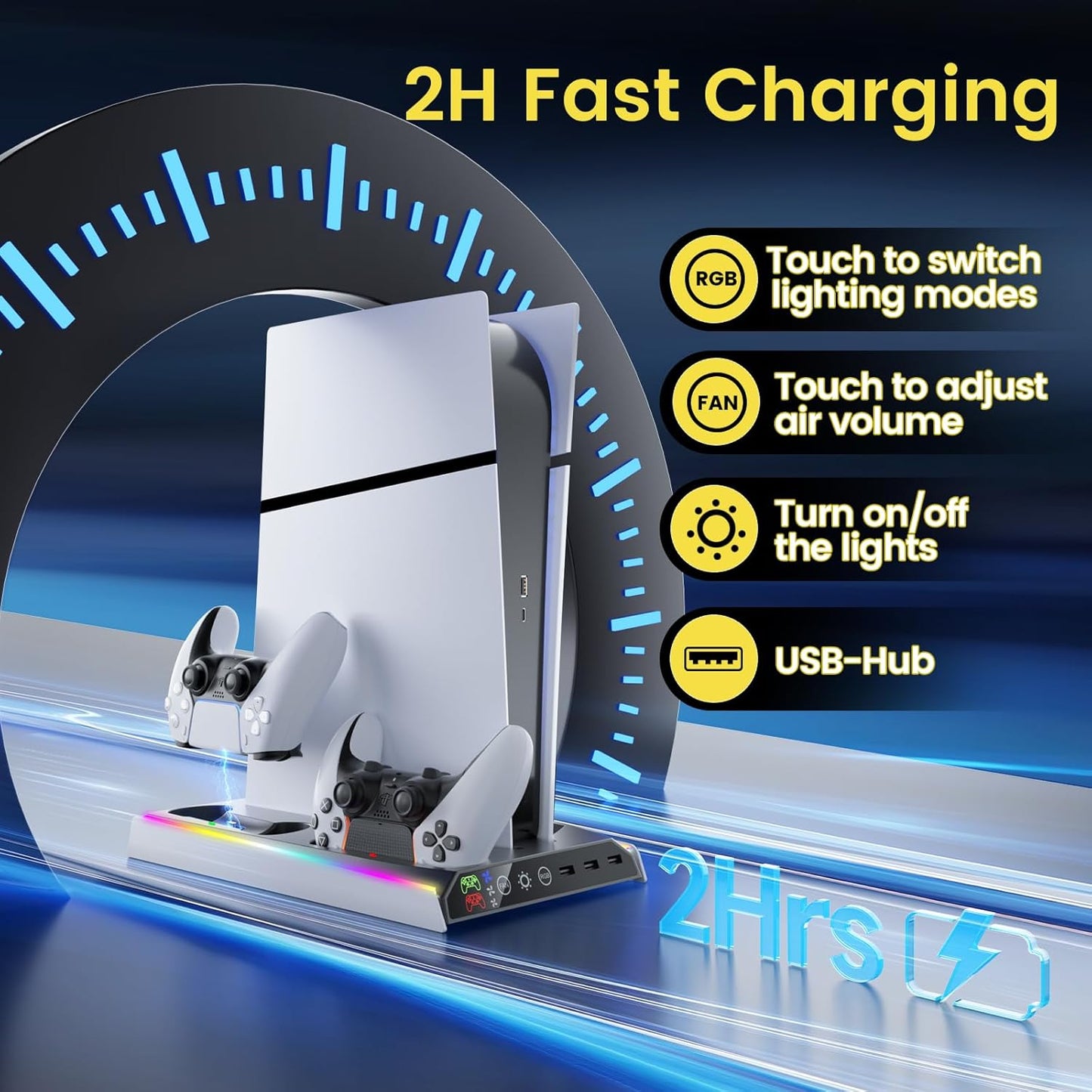 Soporte Delgado Para PS5/PS5 Con Ventilador De Refrigeración Ajustable, Soporte De Cargador De Refrigeración Vertical PS5 Para PS5/PS5 Slim