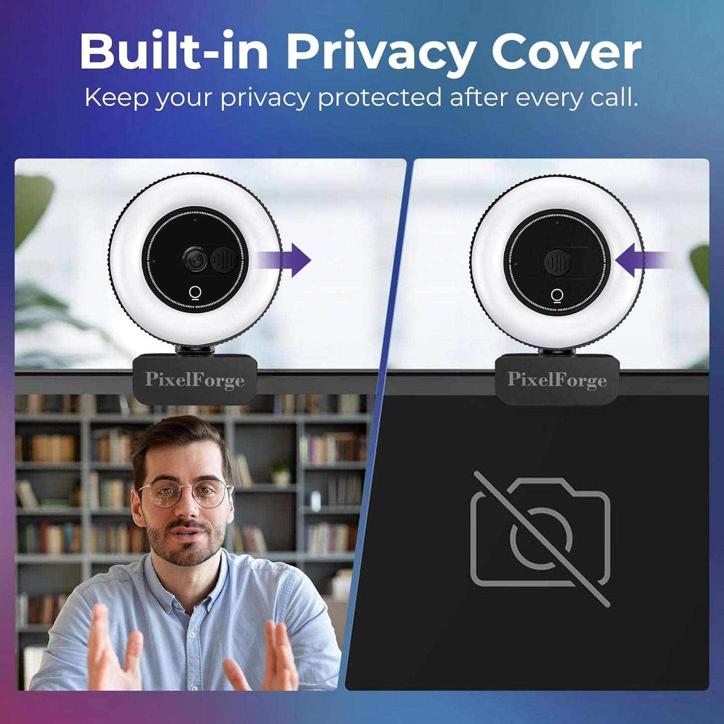 Cámara Web para PC con Micrófono, Luz y Cubierta de Privacidad, Cámara Web para Computadora de Escritorio/Portátil/Monitor/Mac, Cámara USB para Streaming 