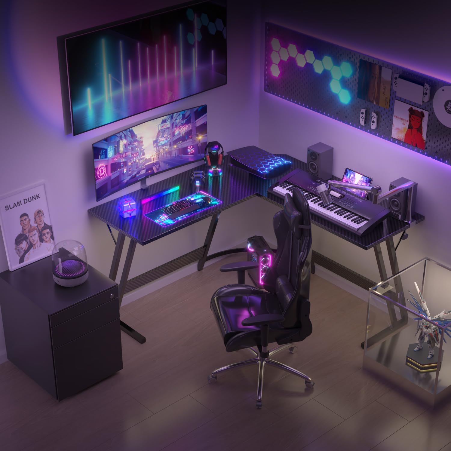 Devoko Escritorio Gaming De Esquina,120 X 120Cm,Escritorio Gamer En Forma De L Con Soporte De Monitor