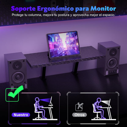 Devoko Escritorio Gaming De Esquina,120 X 120Cm,Escritorio Gamer En Forma De L Con Soporte De Monitor