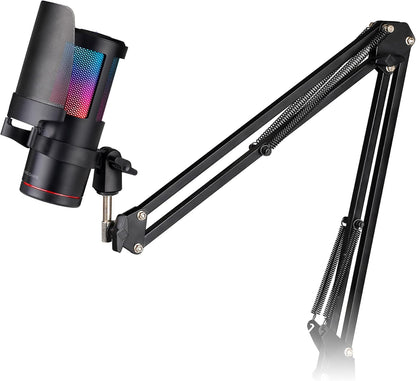Mars Gaming MMIC-SC, Micrófono De Estudio Profesional, Diseño De Alta Gama ARGB, Alta Definición 192Khz 24-Bit, Brazo Mecánico Omnidireccional, Rueda De Control, Filtro Pop De Malla Metálica