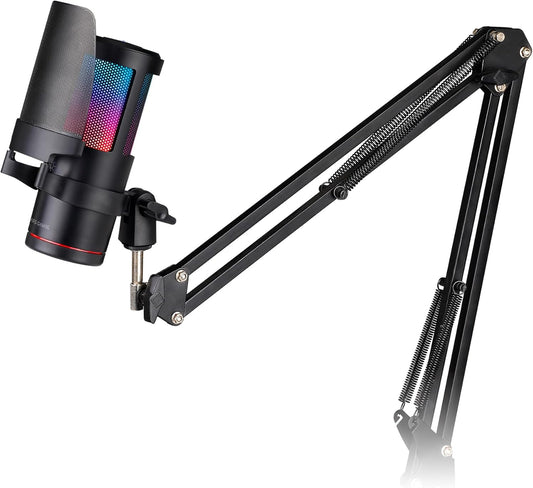 Mars Gaming MMIC-SC, Micrófono De Estudio Profesional, Diseño De Alta Gama ARGB, Alta Definición 192Khz 24-Bit, Brazo Mecánico Omnidireccional, Rueda De Control, Filtro Pop De Malla Metálica