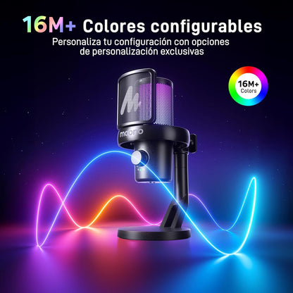 MAONO Microfono Inalambrico Para PC, Microfono PC Con Cambiador De Voz Con IA, Cancelación De Ruido De 3 Niveles, Luz RGB Personalizada, Para Juegos, Podcasting & Streaming, DM40 Pro Negro