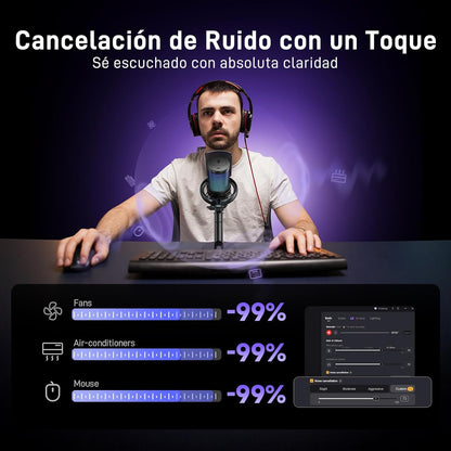 MAONO Microfono Inalambrico Para PC, Microfono PC Con Cambiador De Voz Con IA, Cancelación De Ruido De 3 Niveles, Luz RGB Personalizada, Para Juegos, Podcasting & Streaming, DM40 Pro Negro