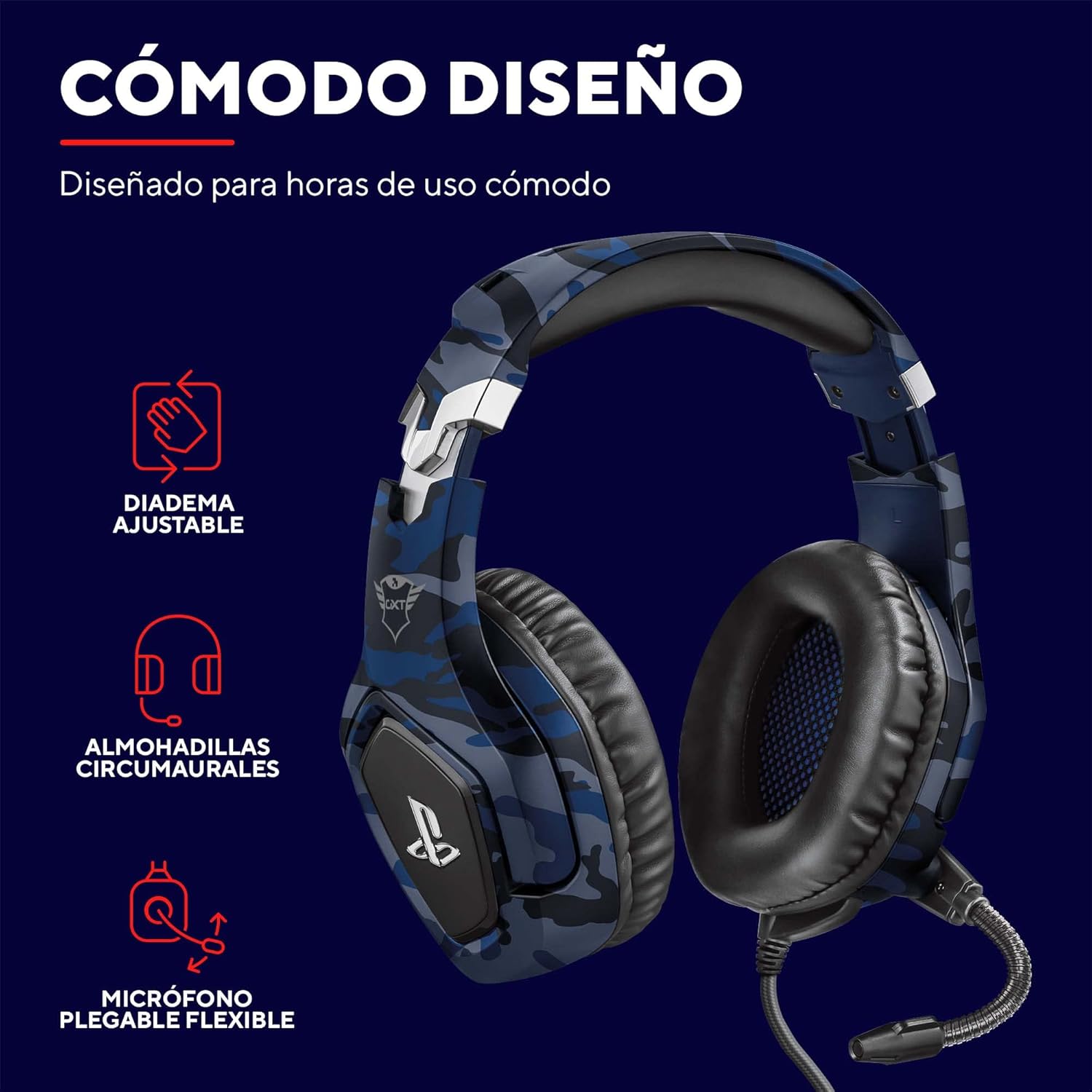 Gxtrust 488, PS4 Y PS5 Auriculares Gaming Licencia Oficial Para Playstation, Micrófono Plegable, Altavoces Activos De 50 Mm, Cable Trenzado De Nailon 1.2 M, Azul
