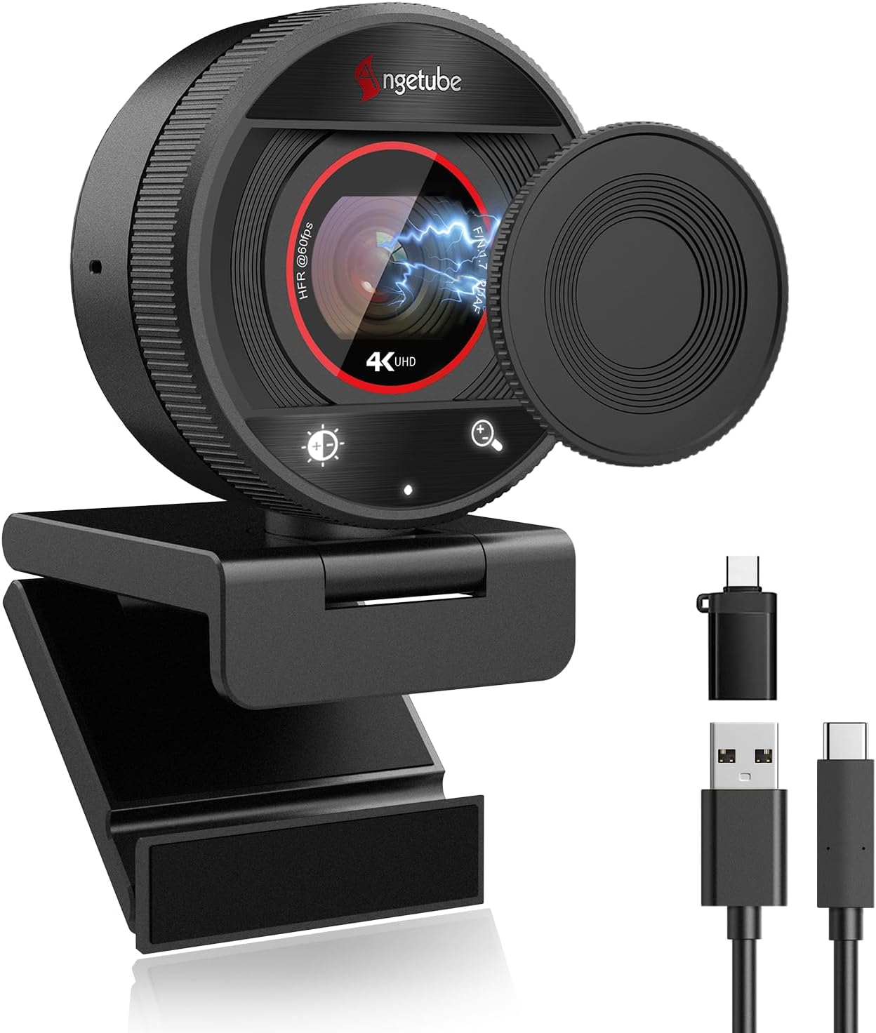 Angetube Webcam 4K Para PC, Cámara Web Streaming 1080P@60FPS, Enfoque Automático PDAF, Micrófonos IA, Zoom Digital 8X, Tapa De Privacidad