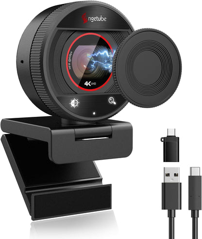 Angetube Webcam 4K Para PC, Cámara Web Streaming 1080P@60FPS, Enfoque Automático PDAF, Micrófonos IA, Zoom Digital 8X, Tapa De Privacidad