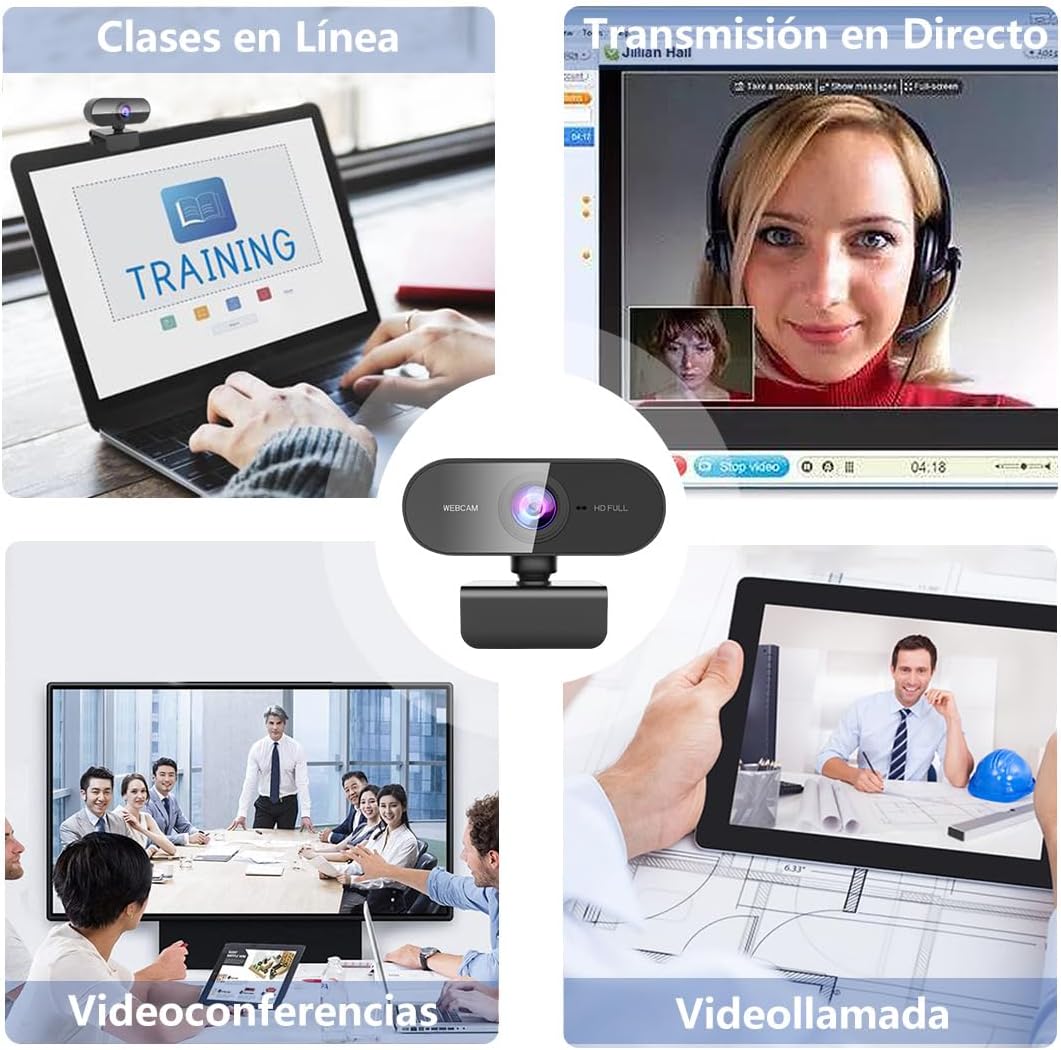 Webcam Con Microfono-Web CAM 1080P HD Autofocus,Camara Webcam Para Pc/Portátil,Camara USB Plug and Play