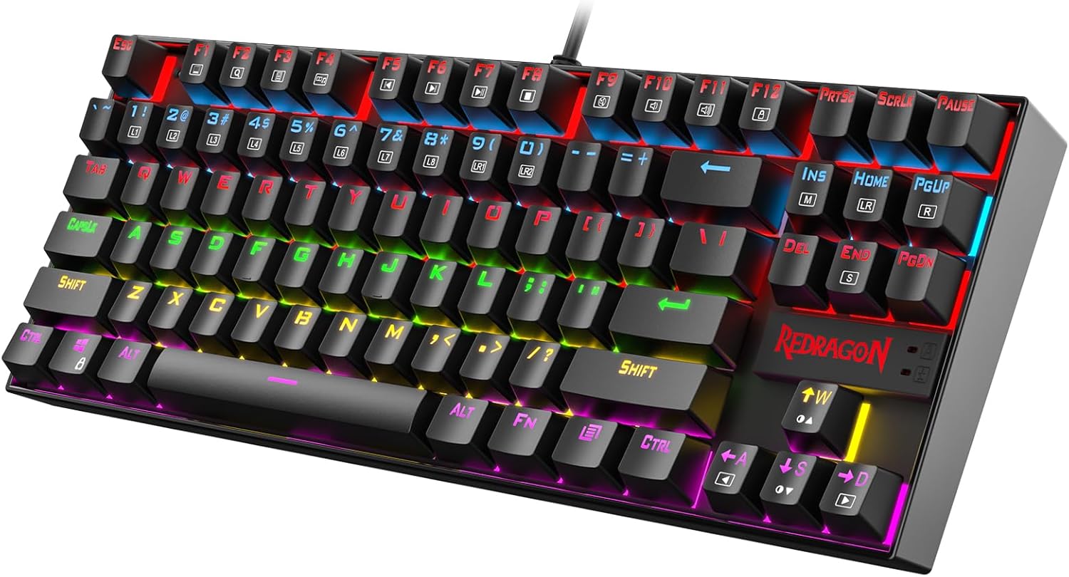 Teclado Mecánico de Gaming K552, Compacto de 87 Teclas, Teclado de Gaming LED con Interruptores Rojos, Anti-Ghosting, Estructura Metálica para Juegos y Escritura en PC