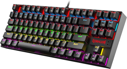 Teclado Mecánico de Gaming K552, Compacto de 87 Teclas, Teclado de Gaming LED con Interruptores Rojos, Anti-Ghosting, Estructura Metálica para Juegos y Escritura en PC