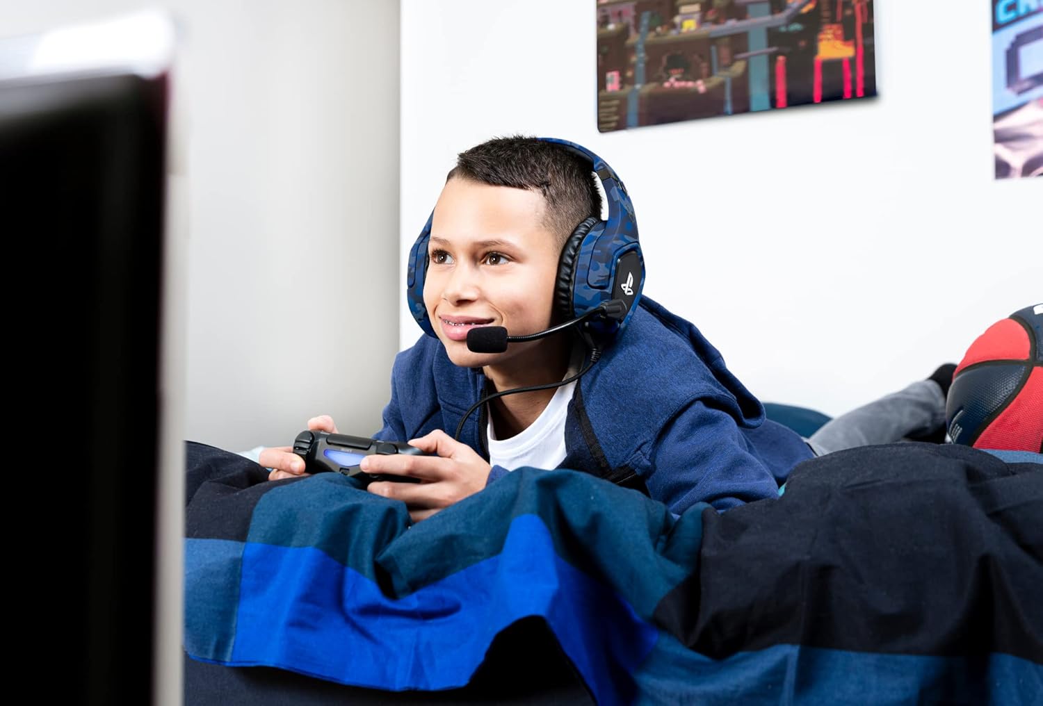 Gxtrust 488, PS4 Y PS5 Auriculares Gaming Licencia Oficial Para Playstation, Micrófono Plegable, Altavoces Activos De 50 Mm, Cable Trenzado De Nailon 1.2 M, Azul