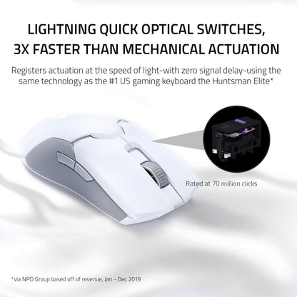 Viper Ultimate Lightweight Wireless Gaming Mouse & RGB Charging Dock: Hyperspeed Wireless Technology - 20K DPI Optical Sensor - 74G Lightweight - 70 Hr Battery - Mercury White