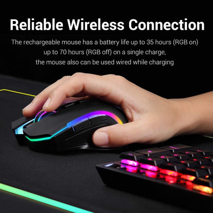 Raton Gaming Inalámbrico Redragon M602 Griffin RGB, mouse ergonómico con iluminación RGB Spectrum, 7 modos de retroiluminación programables y hasta 8000 DPI