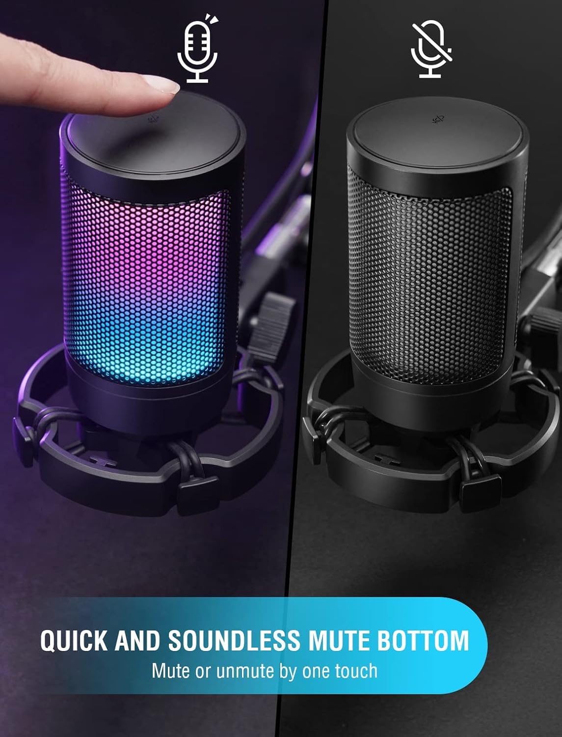 FIFINE Gaming Microfono , USB Condensador Micrófono De Cardioide Para Podcast Streaming Studio, Con RGB, Botón De Silencio, Trípode, Filtro Anti-Pop, Soporte 