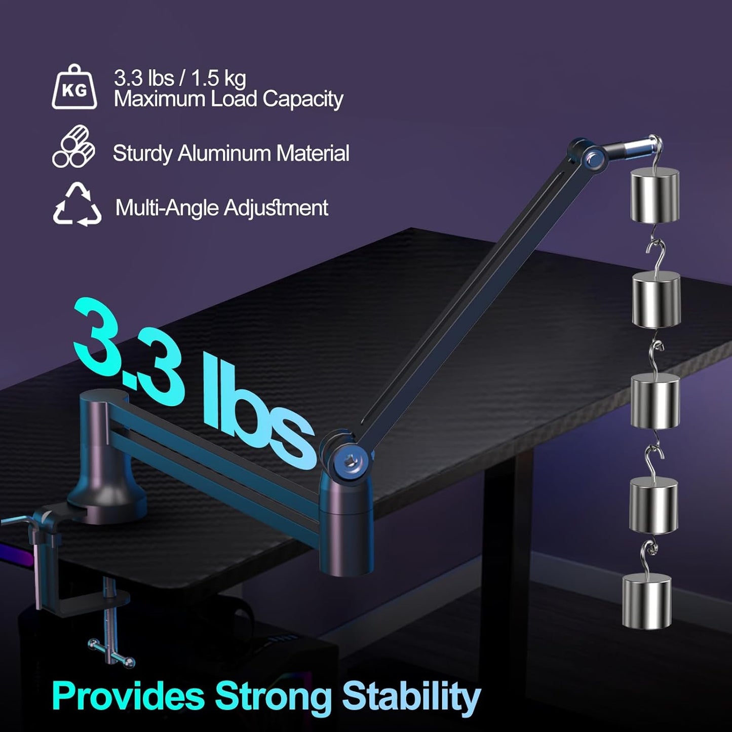 Micrófono Boom Arm, Brazo De Mic De Bajo Perfil, Soporte De Miro Para Podcastin, Streaming, Totalmente Ajustable 360 ° Giratorio 90 ° Plegable Para Blue Yeti