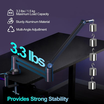 Micrófono Boom Arm, Brazo De Mic De Bajo Perfil, Soporte De Miro Para Podcastin, Streaming, Totalmente Ajustable 360 ° Giratorio 90 ° Plegable Para Blue Yeti