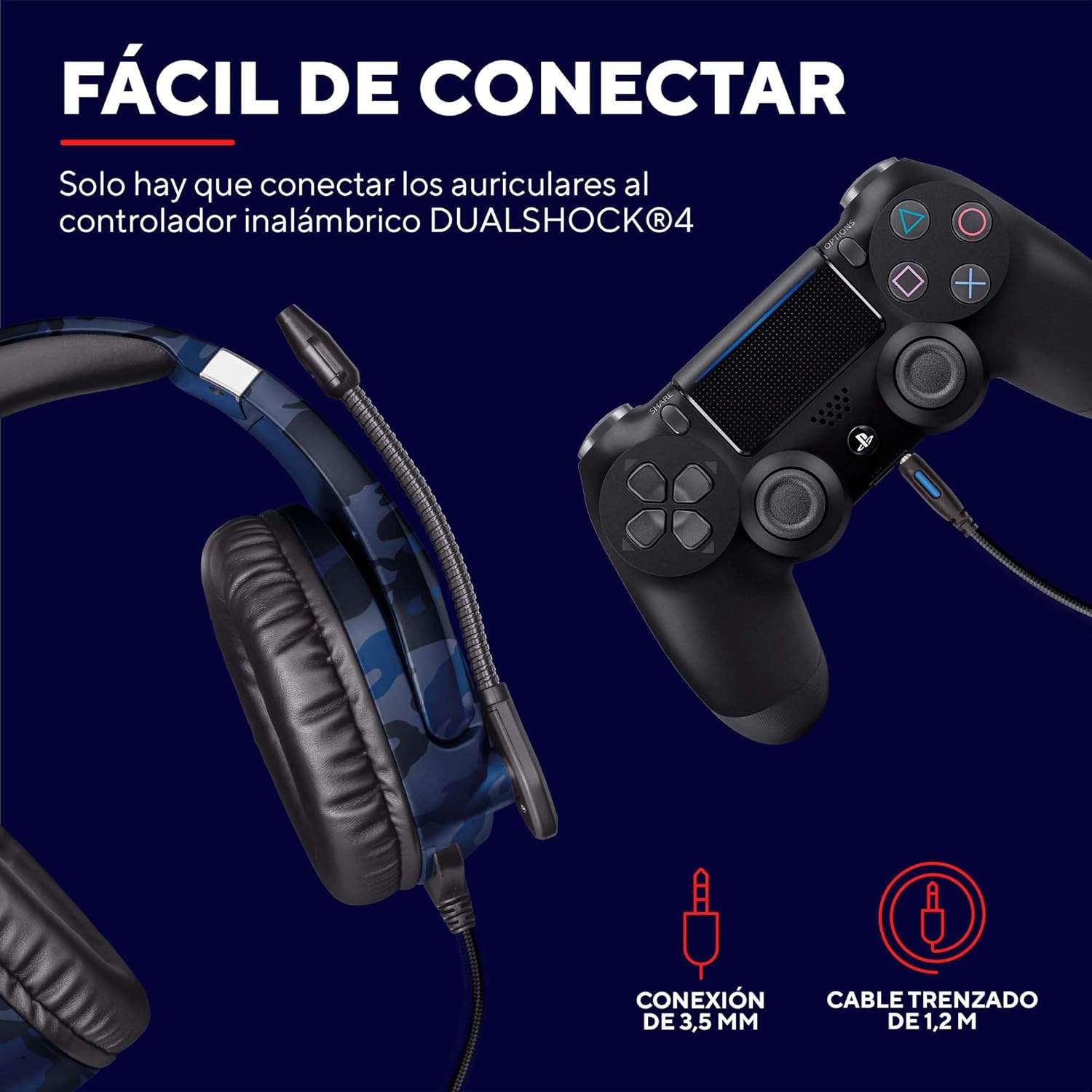 Gxtrust 488, PS4 Y PS5 Auriculares Gaming Licencia Oficial Para Playstation, Micrófono Plegable, Altavoces Activos De 50 Mm, Cable Trenzado De Nailon 1.2 M, Azul