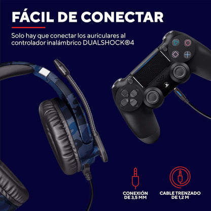 Gxtrust 488, PS4 Y PS5 Auriculares Gaming Licencia Oficial Para Playstation, Micrófono Plegable, Altavoces Activos De 50 Mm, Cable Trenzado De Nailon 1.2 M, Azul