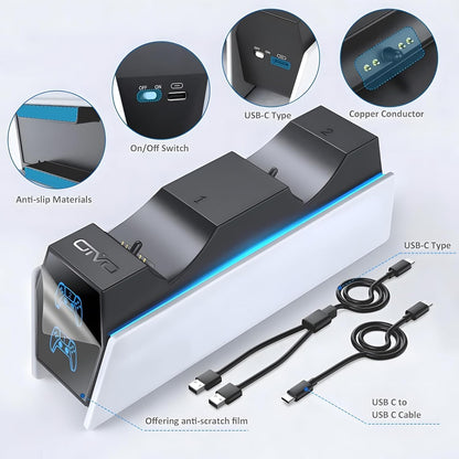 OIVO - Cargador Para Mando PS5, 2H Rápido Cargador Ps5 Con 2 Tipos De Cable Para Mando PS5, Estación De Carga Compatible Con Mandos Dualsense Playstation 5