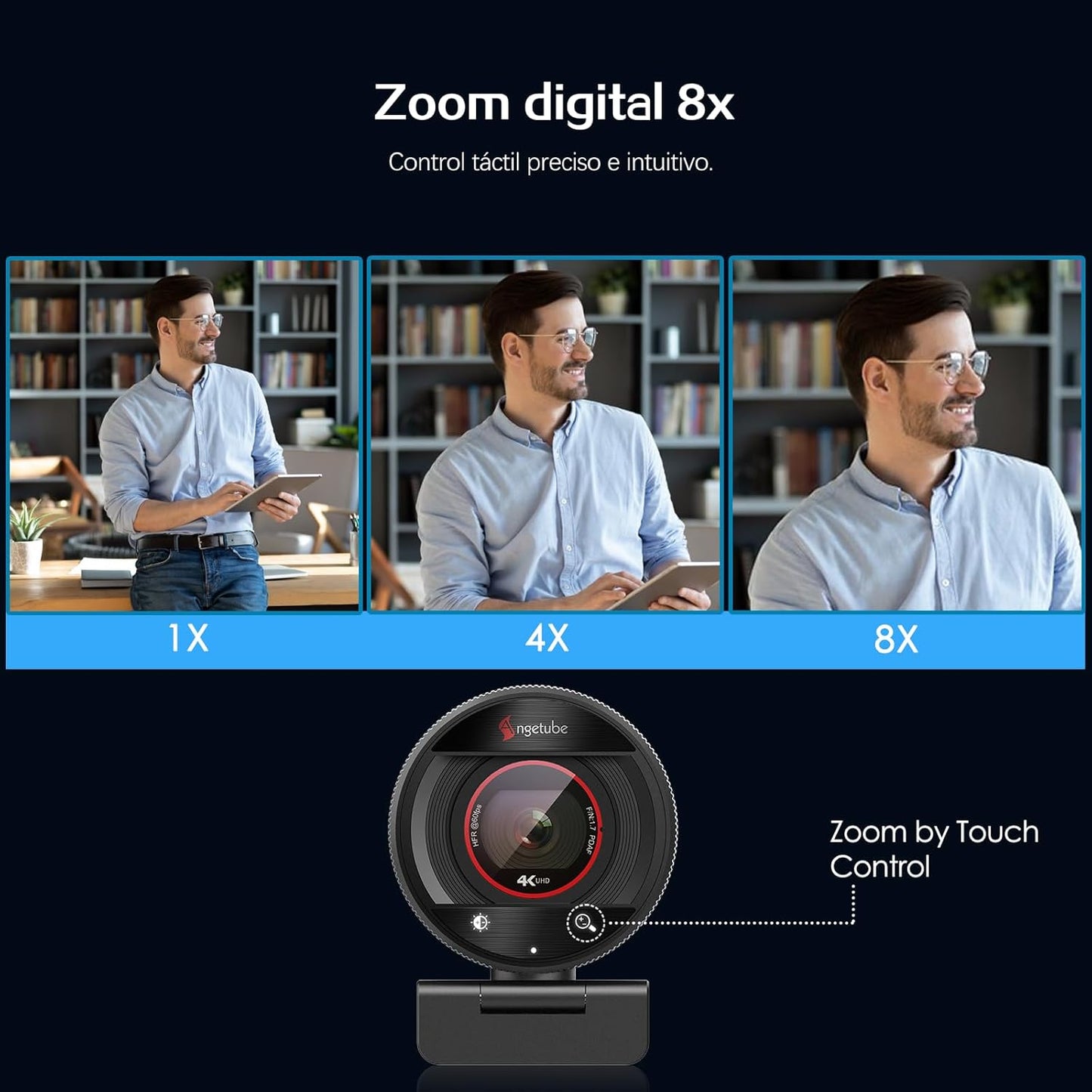 Angetube Webcam 4K Para PC, Cámara Web Streaming 1080P@60FPS, Enfoque Automático PDAF, Micrófonos IA, Zoom Digital 8X, Tapa De Privacidad