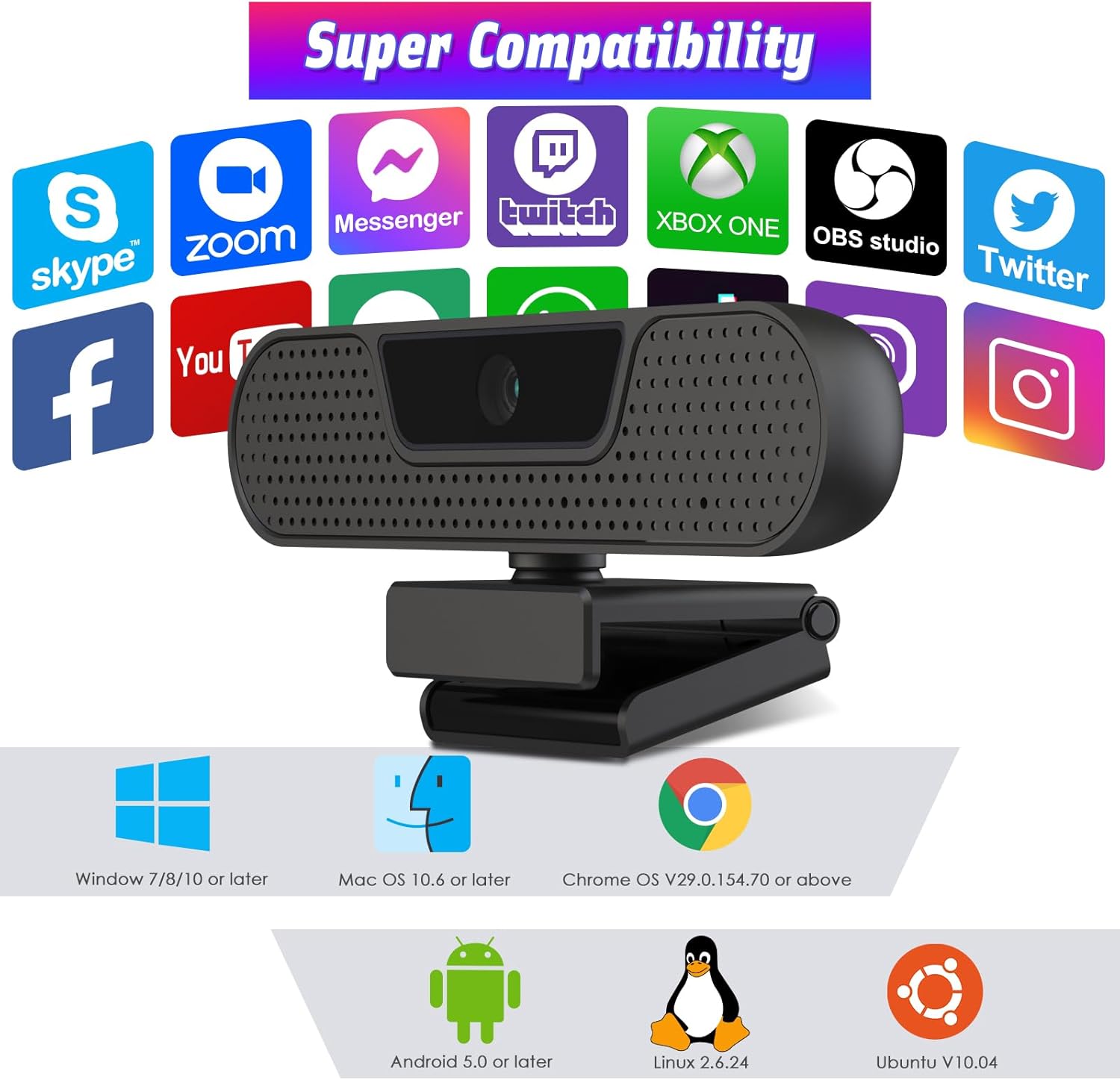 W8GS Webcam 4K Con Micrófonos, Autofocus, Reducción De Ruido, 85°View, Corrección De Iluminación, Plug&Play