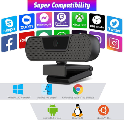 W8GS Webcam 4K Con Micrófonos, Autofocus, Reducción De Ruido, 85°View, Corrección De Iluminación, Plug&Play