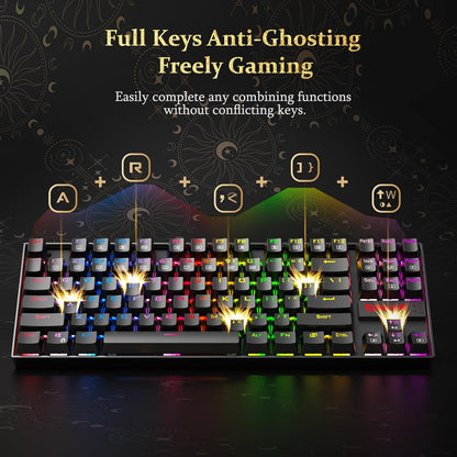 Teclado Mecánico de Gaming K552, Compacto de 87 Teclas, Teclado de Gaming LED con Interruptores Rojos, Anti-Ghosting, Estructura Metálica para Juegos y Escritura en PC