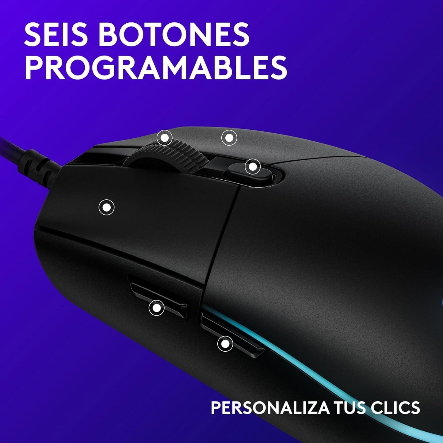 Logitech G203 Ratón USB Gaming Con Iluminación Personalizable, 6 Botones Programables, Captor 8K Para Gaming, Seguimiento De Hasta 8,000 DPI, Ultra-Ligero - Negro
