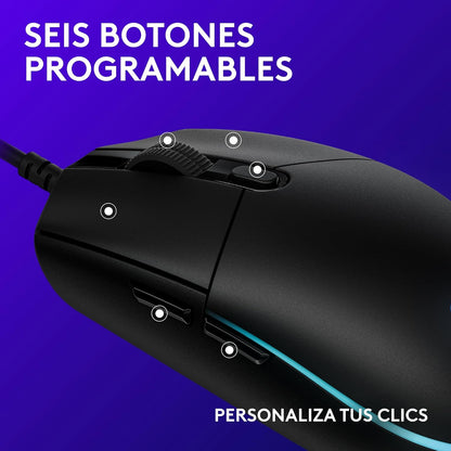 Logitech G203 Ratón USB Gaming Con Iluminación Personalizable, 6 Botones Programables, Captor 8K Para Gaming, Seguimiento De Hasta 8,000 DPI, Ultra-Ligero - Negro