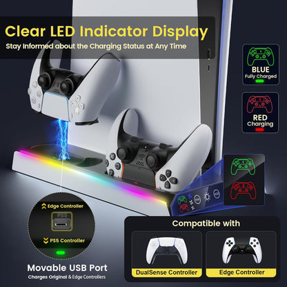 Soporte Delgado Para PS5/PS5 Con Ventilador De Refrigeración Ajustable, Soporte De Cargador De Refrigeración Vertical PS5 Para PS5/PS5 Slim