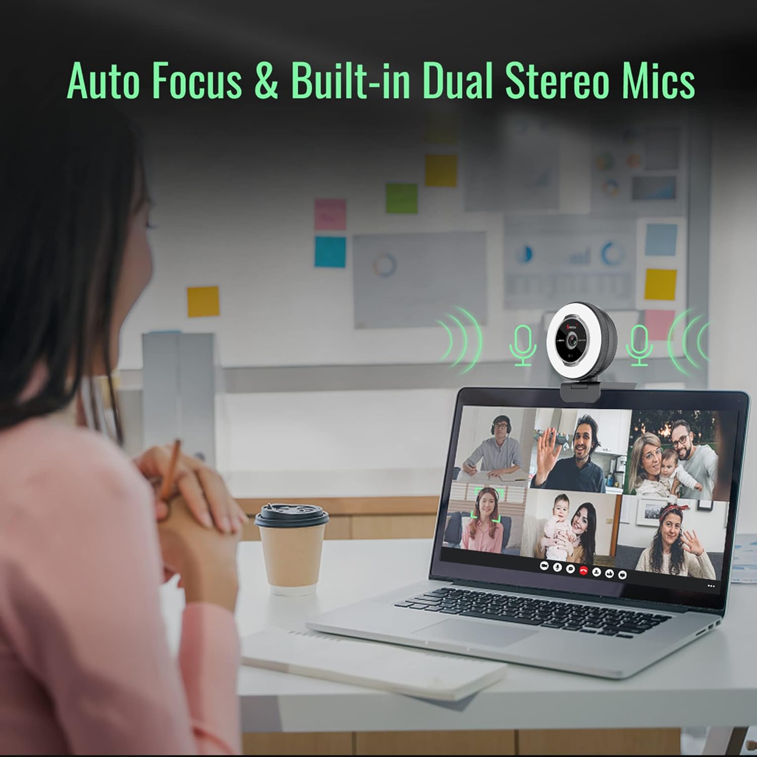 Angetube Streaming Webcam Con Micrófono - Webcam USB 1080P 60FPS Con Luz De Anillo Y Control Remoto - Cámara Web HD Con Zoom Digital 5X Cubierta De Privacidad Incorporada