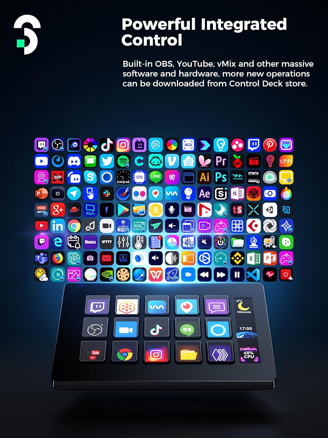 SOOMFON Controlador con 15 teclas macro LCD personalizables para activar acciones en OBS Twitch YouTube Compatible con PC y Mac para creadores de contenido 