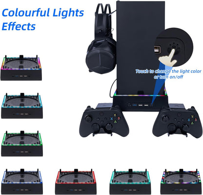 Mcbazel Soporte De Pared Xbox Series X Ventilador De Refrigeración, Soporte De Sistema De Refrigeración RGB LED Puertos Usb/Soportes Para Controladores.