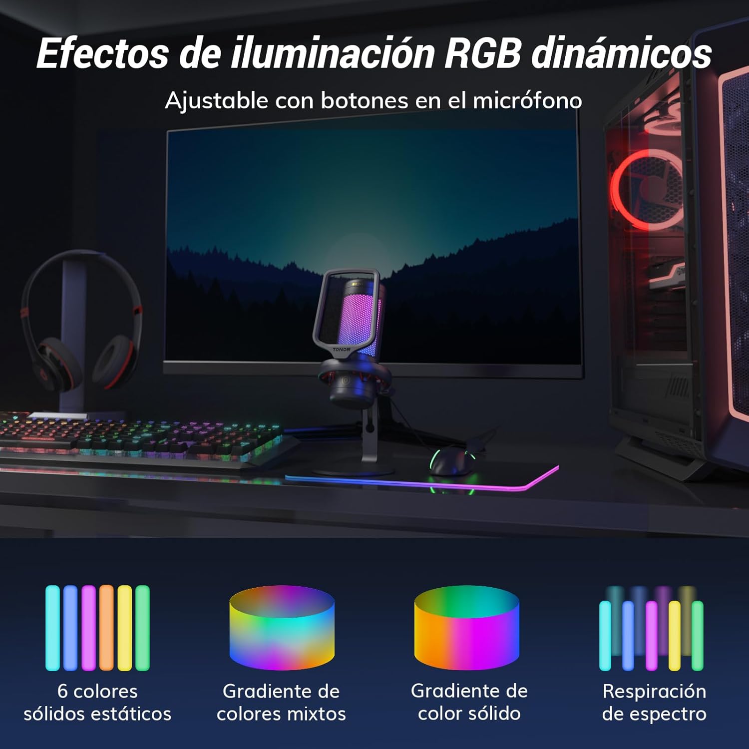 TONOR Micrófo Para Streaming, Podcasts, Grabación, Redes Sociales, Micrófono De Condensador Para PC Con Soporte Para Mac/Ns Negro,Tc320