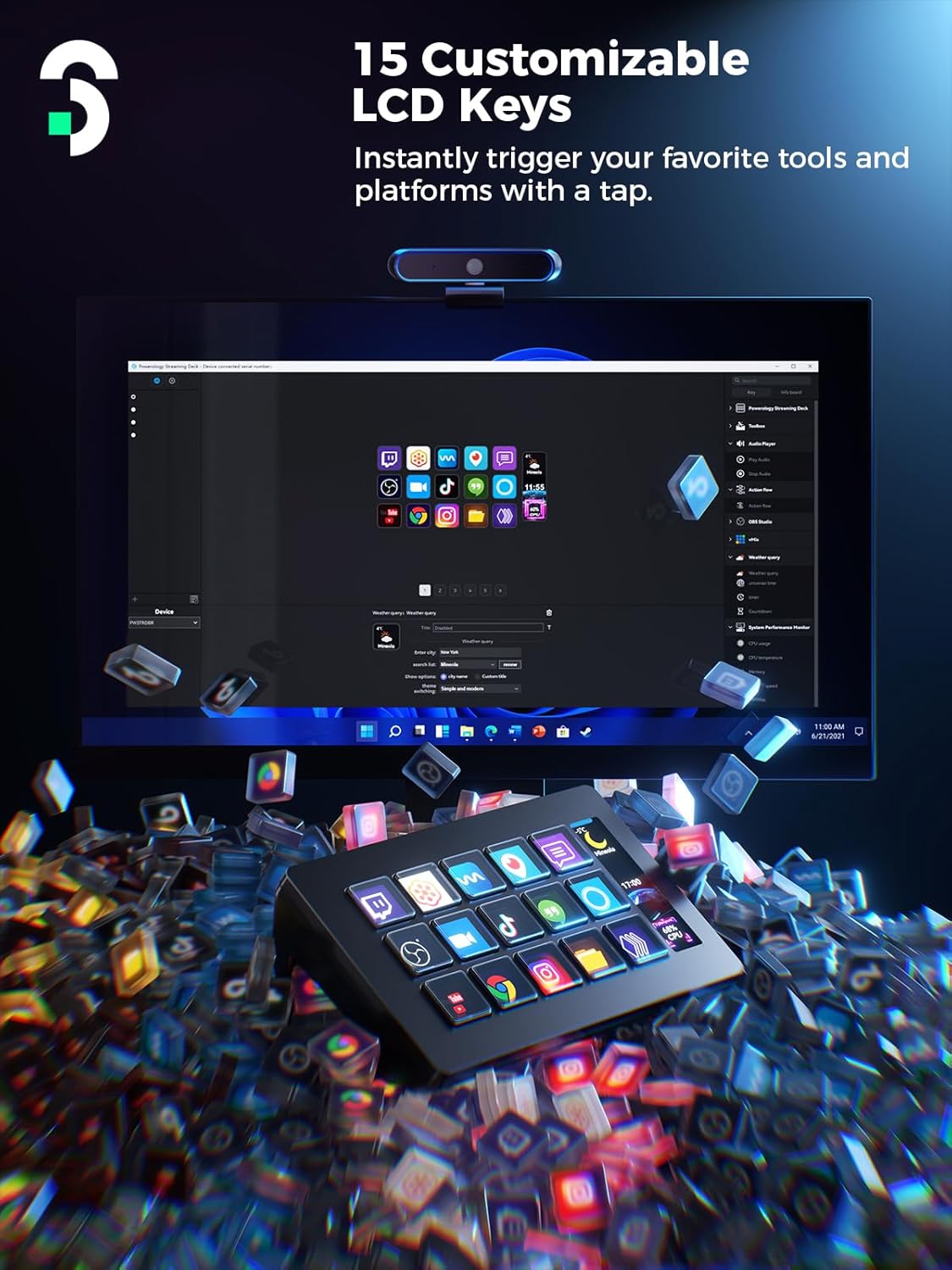 SOOMFON Controlador con 15 teclas macro LCD personalizables para activar acciones en OBS Twitch YouTube Compatible con PC y Mac para creadores de contenido 