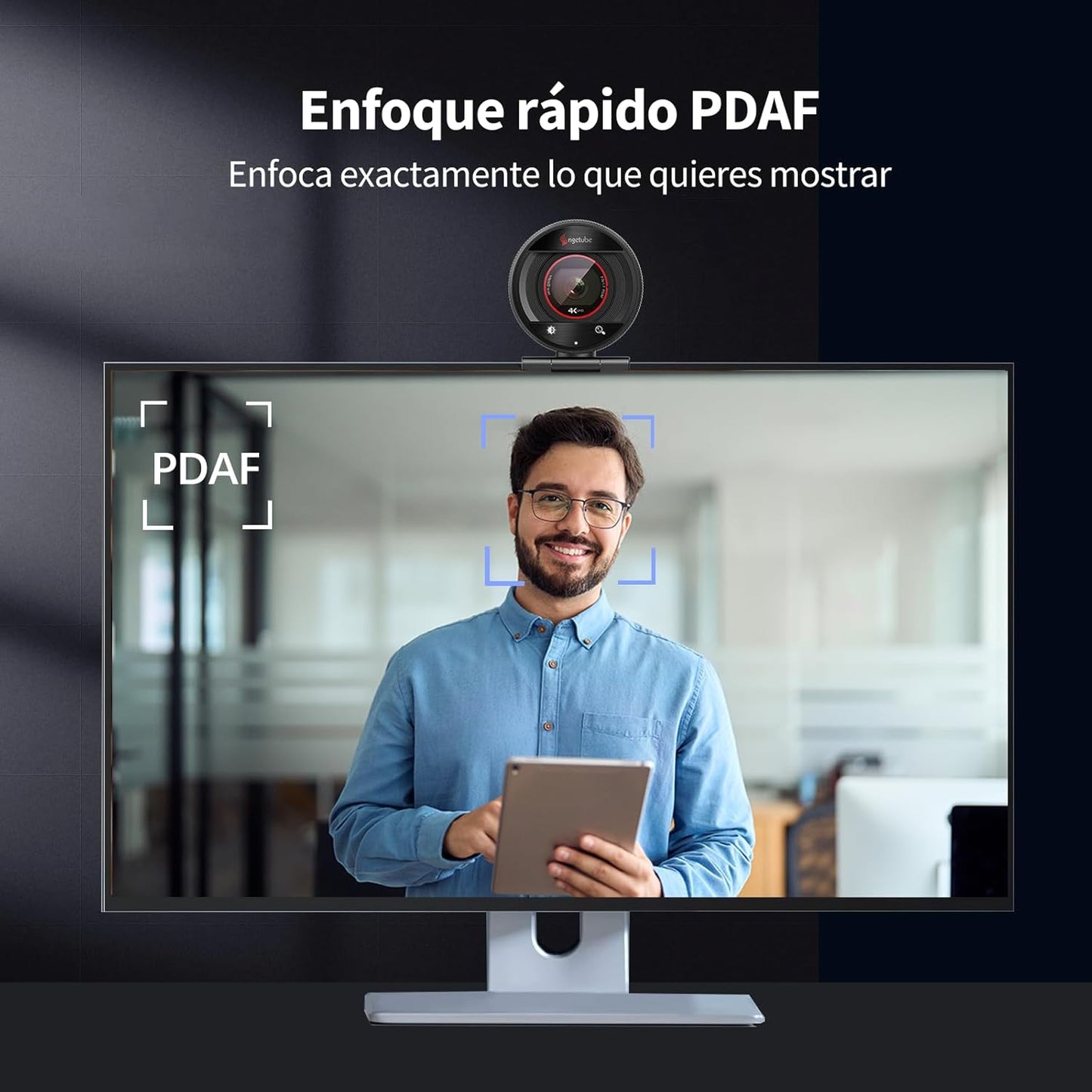 Angetube Webcam 4K Para PC, Cámara Web Streaming 1080P@60FPS, Enfoque Automático PDAF, Micrófonos IA, Zoom Digital 8X, Tapa De Privacidad