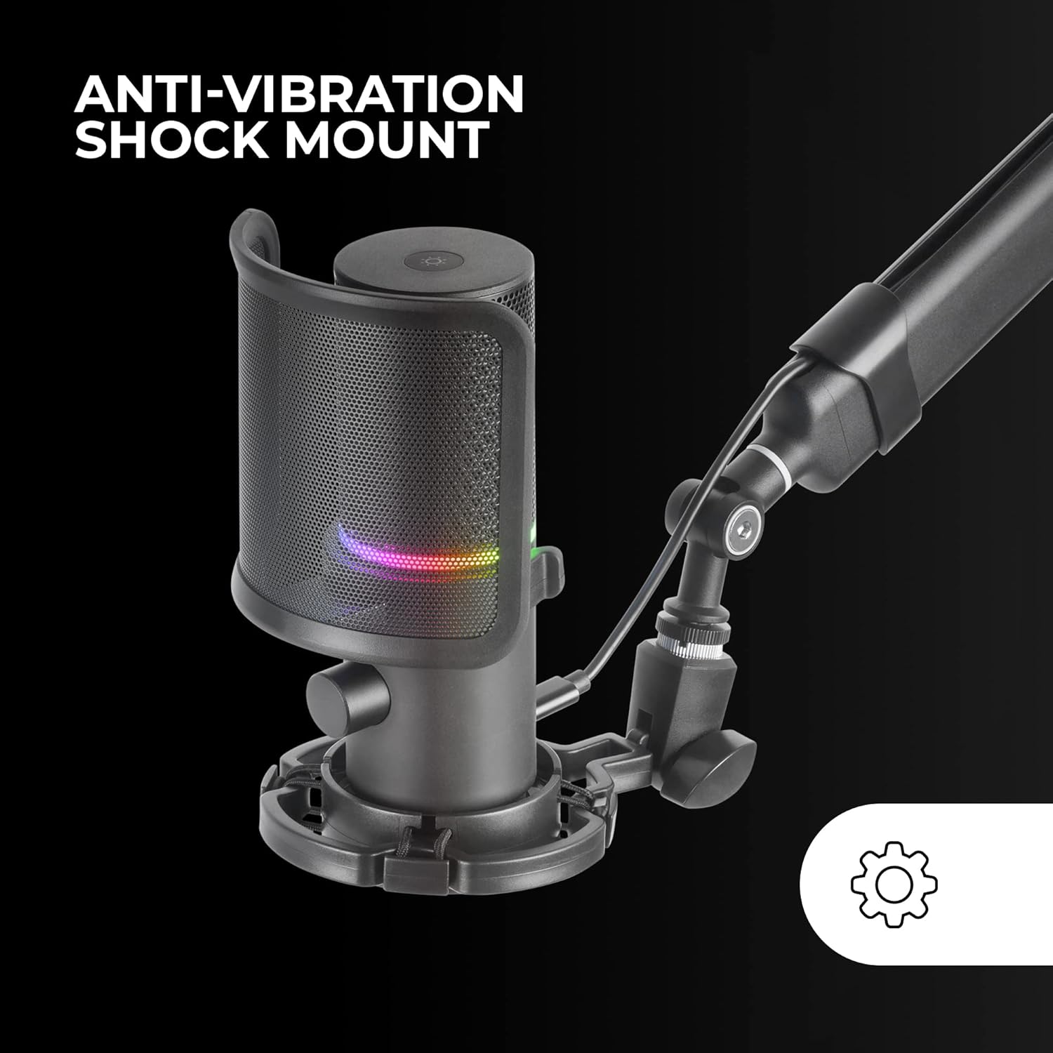 Mars Gaming MMIC-XT, Micrófono De Estudio Profesional Alta Definición 192Khz 24-Bit, Brazo Omnidireccional, Soporte Antivibración, Filtro Pop Malla Metálica, Negro